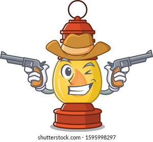 Lantern Scroll mascot performed as a Cowboy with guns