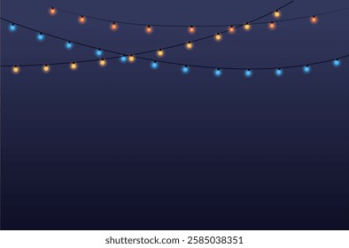 The lantern shines at night. The garland in the sky will light up. celebration and light. vector illustration in flat style.