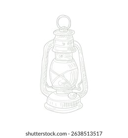 A lantern is shown in a black and white drawing. The lantern is a small, white object with a black handle