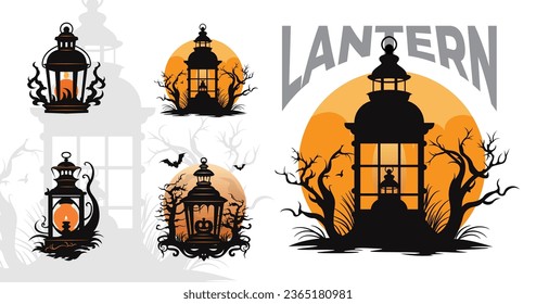 Lantern silhouette halloween icon set, lantern icon for halloween design element, white background