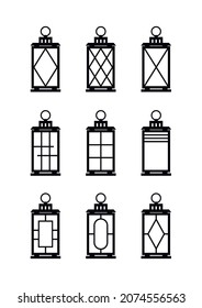 Silueta de linterna. Conjunto de farolillos aislados sobre un fondo blanco. Equipamiento para lámparas. Ilustración vectorial.