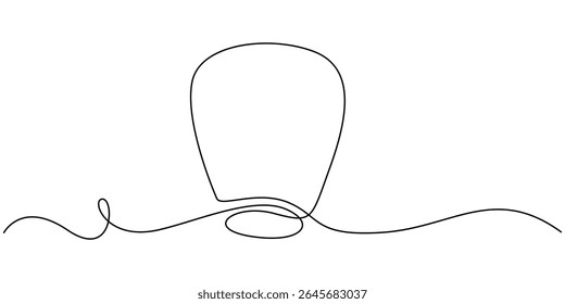 Lantern Single Continuous Line Drawing Banner, Isolated Sky Lantern continuous one line drawing, Burning retro lighting lamp in a fairy style.