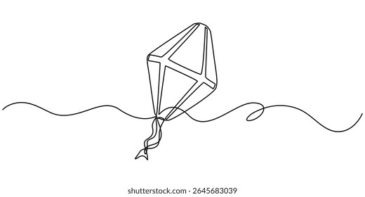 Lantern Single Continuous Line Drawing Banner, Isolated Sky Lantern continuous one line drawing, Burning retro lighting lamp in a fairy style.