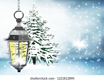 Lantern in snow background