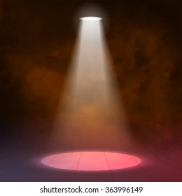 Lantern spotlight illuminates wooden scene. red color. Vector illustartion.