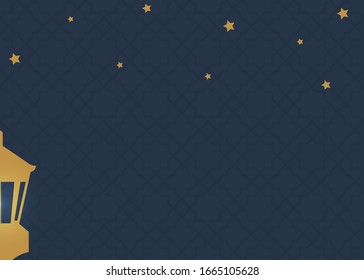 Lantern and stars dark blue & gold Illustration, ramadan kareem cartoon vector Wishing for Islamic festival for banner, poster, background, flyer,illustration, brochure and sale background.
