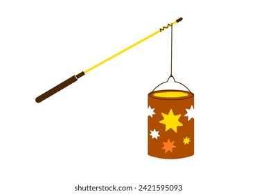 Lantern with stars on stick for Saint Martin day or Laternenumzug,traditional german and european light festival for children.Vector illustration on white background.