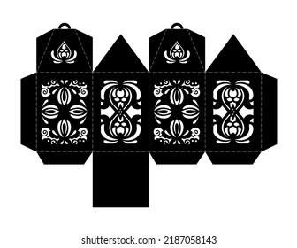 Lantern stencil with flower pattern to cut out. DIY 3D craft