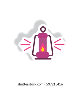 lantern stylish icon in paper sticker style Antique Old Kerosene Lamp