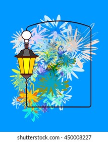 Lantern and stylized flowers. Vector illustration.