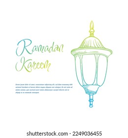 Diseño de plantilla de linterna para ramadan kareem en diseño dibujado a mano con color degradado