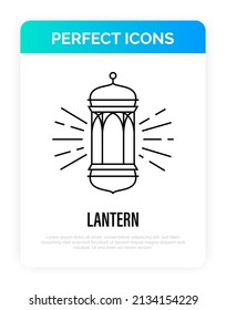 Lantern thin line icon. Religious decoration. Islam religion. Vector illustration.