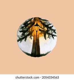 Ilustración de linternas y vectores de árboles. Ilustración de higge para el diseño.