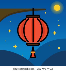 Lantern vector graphic, representing light, tradition, and celebration. Symbolizes cultural events, festivals, and guiding illumination.