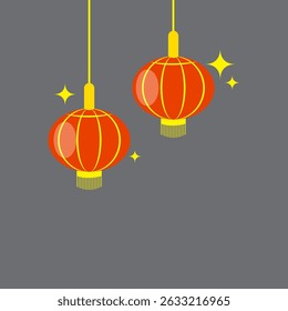 Ícone de vetor de lanterna. Forma vermelha suspensa. Símbolo chinês tradicional. Fundo cinza escuro.