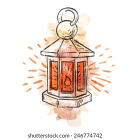 Lantern. Watercolor hand drawn doodle style, isolated abstract vector art illustration icon. Design for stickers, logo, web and mobile app.