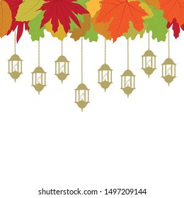 lanterns and autumn leaves, vector