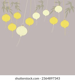 Lanterns and bamboo leaf. Asian culture. Gentle tones color. Hues of Autumn.