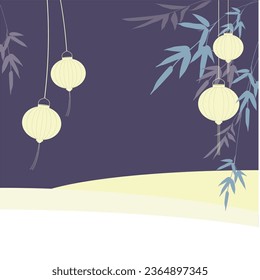 Lanterns and bamboo leaf. Asian culture. Gentle tones color. Hues of Autumn.