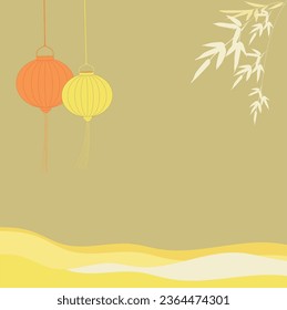 Lanterns and bamboo leaf background. This design inspired by asia culture. Hues of autumn.