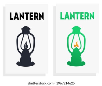 linternas en negro y verde inscritas con linterna.  ilustraciones para iluminación, lámparas de aceite.  vector plano minimalista eps 10