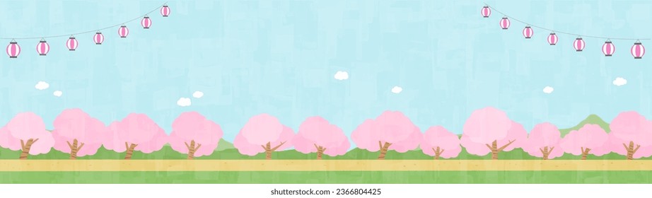 Lanterns and cherry blossom tree road background material