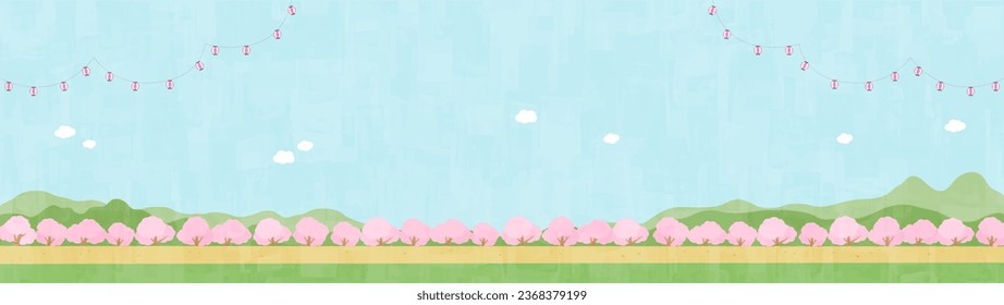Lanterns and cherry blossom tree road background material