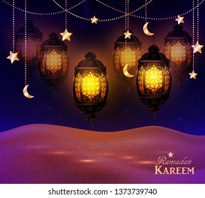 lanterns in the desert at night sky