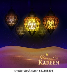 lanterns in the desert at night sky