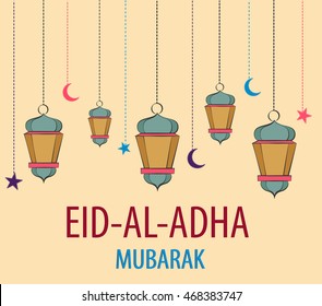 Lanterns for holiday. Colored vector illustration. Eid Al Adha Mubarak. Muslim traditional festival