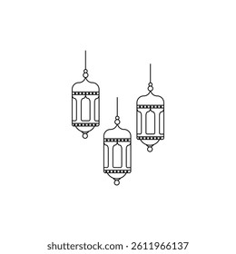 lanterns icon thin line design, Symbols of Ramadan Mubarak, Hanging Gold Lanterns, Arabic traditional Ramadan Kareem