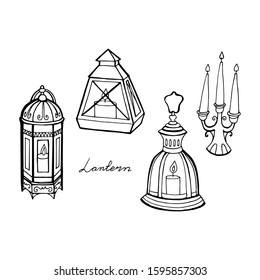 Lanterns illustration. Print. Lantern Wedding. Set of lanterns. Vector Illustration.