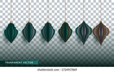 Lanterns isolated on transparent background. Paper art style. Vector Illustration