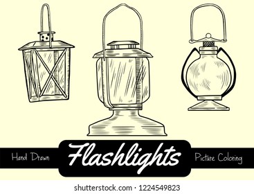 Lanterns lamps contours coloring stock vector illustration hand-drawing sketch