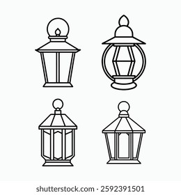 Lanterns line art icon vector illustration. Eid Al Fitr.