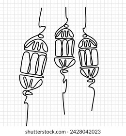 Linternas, Ramadán Kareem tema minimalista una línea de arte continua