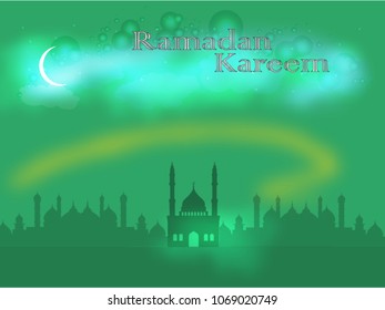 Lanterns for Ramadan wishing, Muslim feast of the holy month of Ramadan Kareem. Translation from Arabic: Generous Ramadan