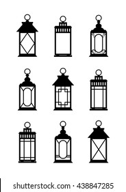 Lanterns silhouettes. Print. Lantern Wedding. Set of lanterns on a white background. Vector Illustration. 