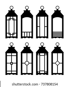 Lanterns silhouettes. Print. Lantern Wedding. Set of lanterns on a white background. Vector Illustration. 