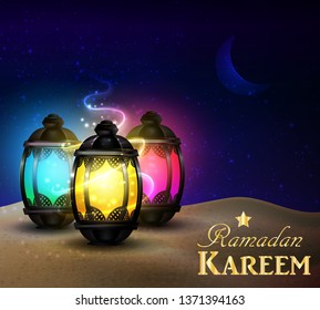 lanterns stand in the desert at night sky