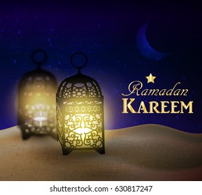 lanterns stand in the desert at night sky