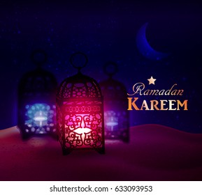 lanterns stand in the desert at night sky