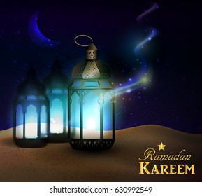 lanterns stands in the desert at night sky