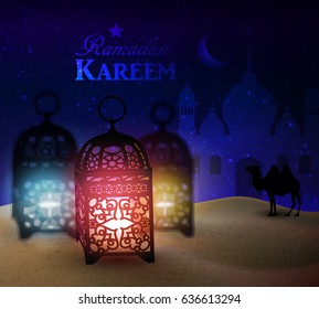 lanterns stands in the desert at night sky