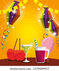 lanterns with sweet apples and cocktail to party