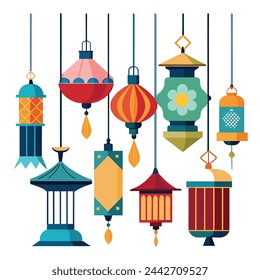 Lanterns Traditional Vector Illustration on white background