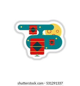 lanterns Vector illustration of Chinese new year celebration in paper sticker style Chinese lanterns in sky