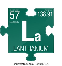Lanthanium symbol. Element number 57 of the Periodic Table of the Elements - Chemistry - Puzzle piece with green background