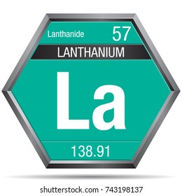 Lanthanium symbol in the form of a hexagon with a metallic frame. Element number 57 of the Periodic Table of the Elements - Chemistry 