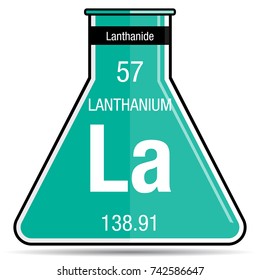 Lanthanium symbol on chemical flask. Element number 57 of the Periodic Table of the Elements - Chemistry 